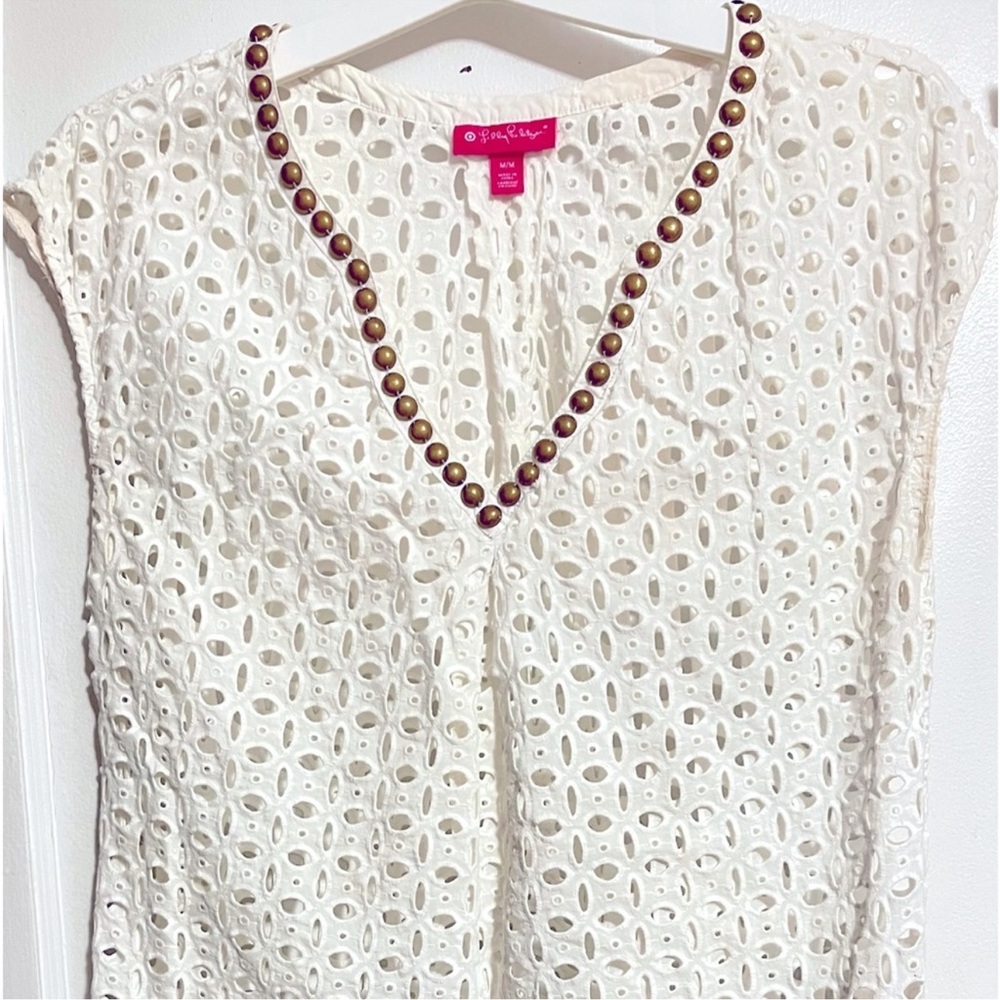 Lilly Pulitzer White Crochet Cover-Up Shirt/Dress Size M